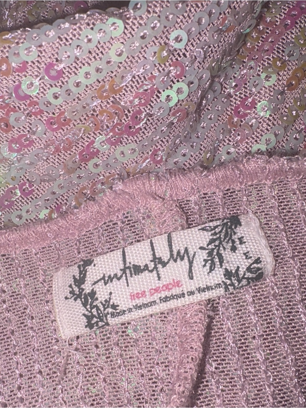 Free People Iridescent Sequin Ribbed Long-Sleeve Top - Light Pink - Picture 6 of 6